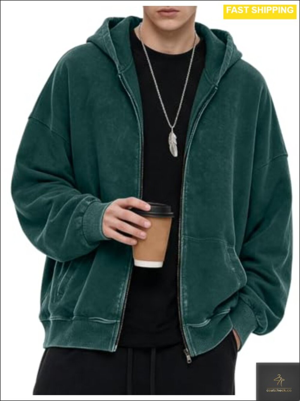 100% Cotton Oversized Zip Up Hoodie Distressed Vintage Sweatshirt